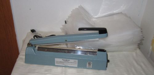 Midwest pacific hand operated 12&#034; impulse heat sealer  with 460 poly bags lot for sale