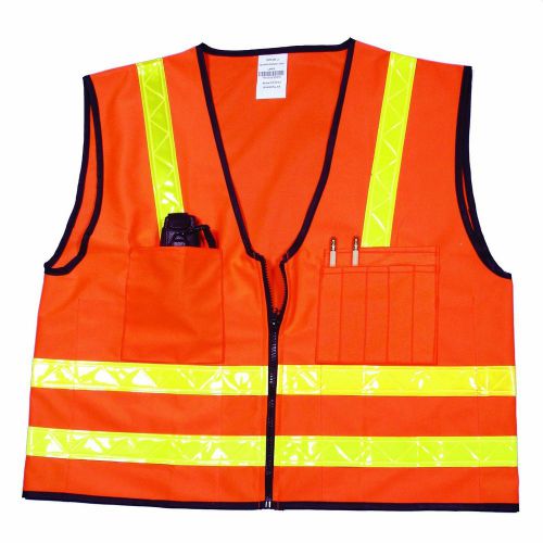High Visibility Polyester Surveyor Safety Vest with Pockets,Large,Orange Class 2
