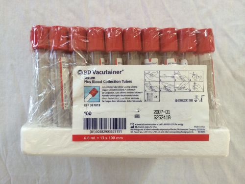 BD VACUTAINER SERUM BLOOD COLLECTION TUBES 100/PACK 367815
