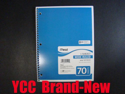 Mead Spiral Notebook,1 subject,70 sheets,wide ruled,blue cover,10.5 x 8 in,1pk