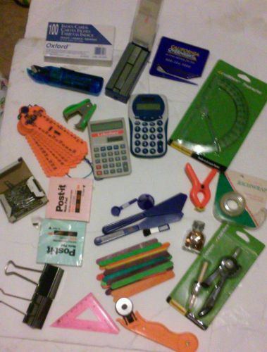 MIXED LOT OF USED OFFICE,SCHOOL SUPPLIES. SOME NEW IN PACKAGE,