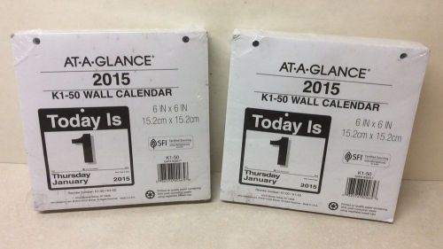 Lot of 2 At A Glance 2015 K1-50 - 6 x 6&#034; Daily Wall Calendar Refill / NEW