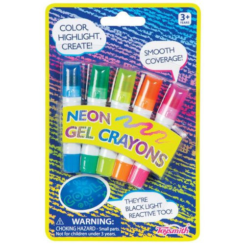 Toysmith Neon Gel Crayons (5-Pack), Neon Blue/Green/Orange/Yellow and Pink