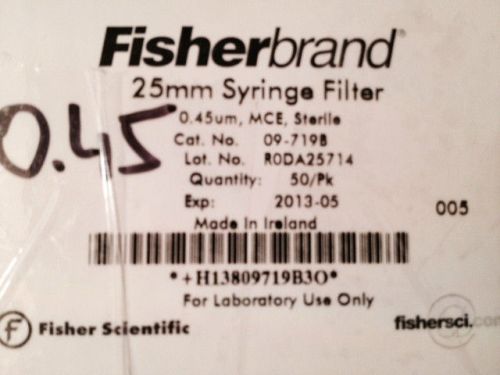 FISHERBRAND 09-719B, 25mm Syringe Filters, 0.45um, MCE, Sterile,  QTY: 50/PK