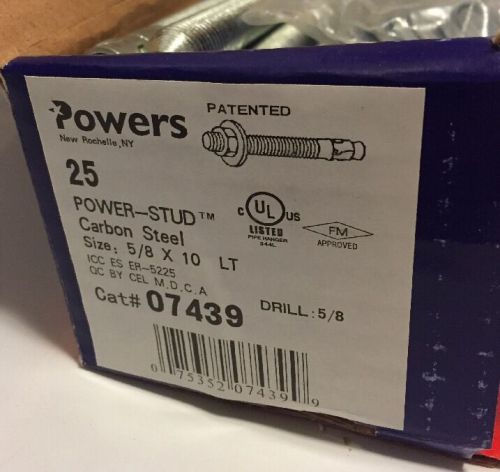 Powers Fasteners 07439  5/8&#034; X 10&#034; LT  Power-Stud+ Anchor box of 25 Drill 5/8&#034;