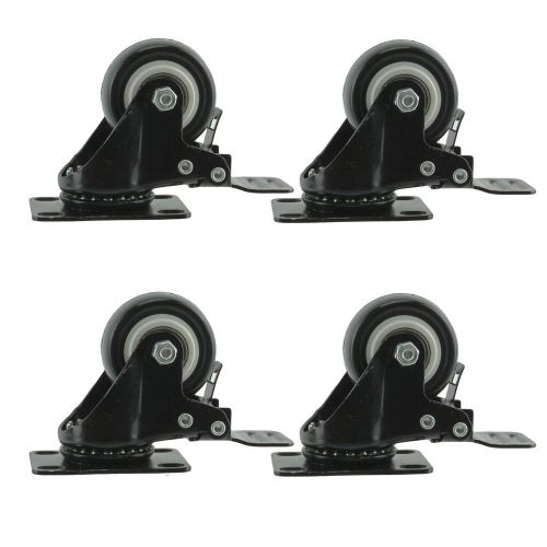 4 x 50mm pu swivel castor wheels with brake &amp; locking plate heavy duty for sale