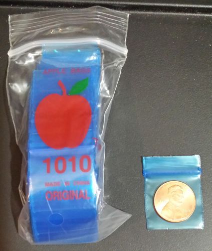 100 Blue Apple Baggies 1&#034; x  1&#034; Mini Ziplock Bags 1010