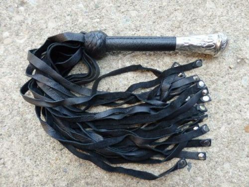 GORGEOUS Dr DOOM Leather Studded Flogger w METAL HANDLE - HORSE TRAINING TOOL