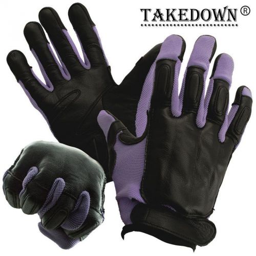 GENUINE SAP GLOVES REAL BLACK LEATHER WITH PURPLE NYLON COMFORTABLE SIZE M