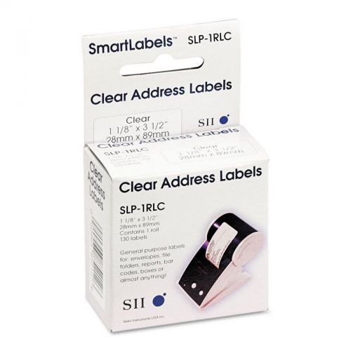 Seiko SLP-1RLC Self-Adhesive Address Labels- 1-1/8 X 3-1/2- Clear- 130/box NEW