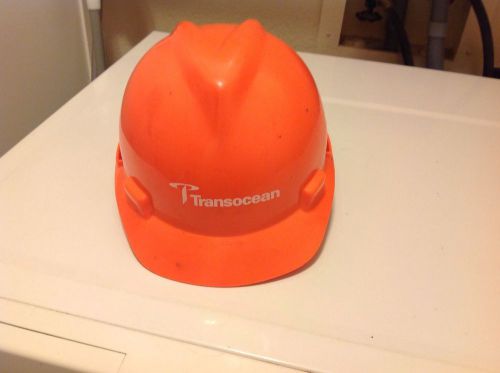 MSA Hard Hat, Size Medium, Used, Transocean, Neon Orange,