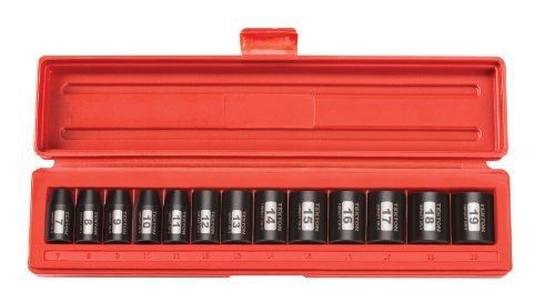 TEKTON 47916 3/8-Inch Drive Shallow Impact Socket Set, 7-19mm, Metric, Cr-V,