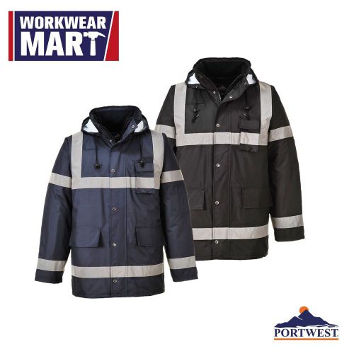 Rain jacket 100% waterproof lite bomber coat hood work reflective portwest us433 for sale