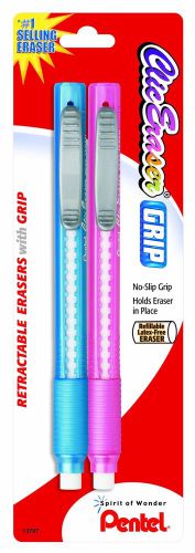 Pentel Clic Retractable Eraser with Grip Assorted Barrels 2 Pack (ZE21TBP2M)
