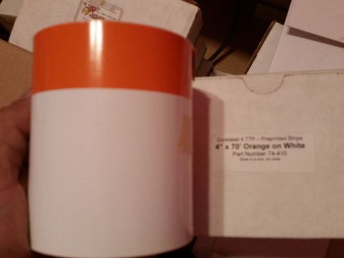 Industrial Vinyl Label Tape For DuraLabel, White w/ Orange Stripe, 4.00&#034; x 70&#039;