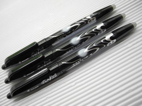 (3 Pens) PILOT FRIXION Erasable 0.7mm Fine Gel Ink roller ball pen Black