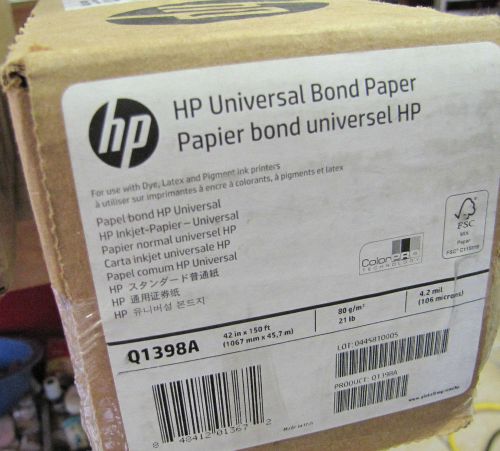 HP Unversial Bond Paper ~ Q1398A ~ 42&#034; x 150&#039; ~ 21# 4.2mil / 106 microns