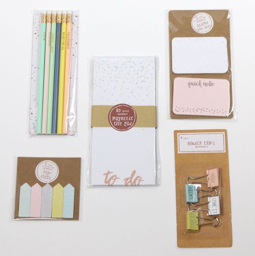 Target Dollar Spot Set Lot Dots Page Flags Foil Stamped Pencils Pink Sticky Note