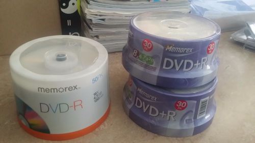 110 Disc Lot Memorex DVD-R 50 pack (16x 4.7GB 120min) with (2) DVD+R 30 packs