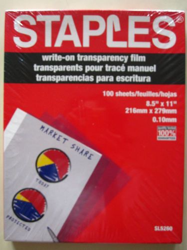 Staples SL5260 Write-on Transparency Film 100 Sheets - 8.5&#034; X 11&#034;  FREE SHIPPING