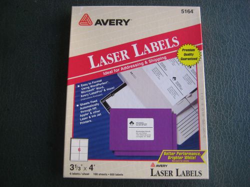 Avery Dennison 5164 Laser Permanent Mailing Labels, 3-1/3&#034;x4&#034;, 600/BX, White