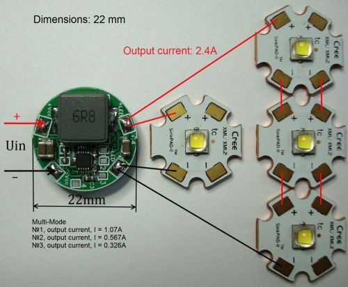 LED driver LDRADJ_22-2.4A, 2.4A, 12V, DC8V-28V Multi-Mode,CREE XHP70, XM-L2, XML