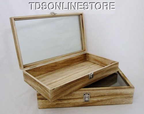 Rustic Wood Glass Top Display Cases Antique Oak Color 2.75&#034; Package Of 2
