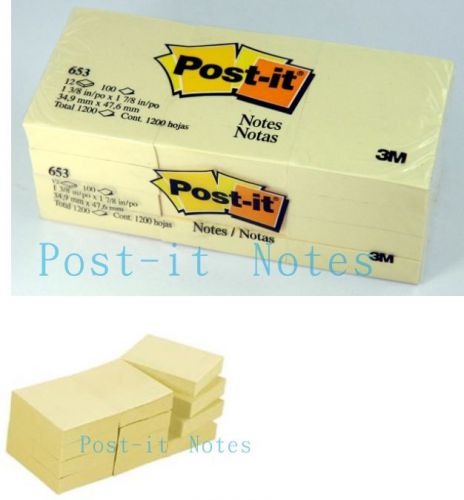 12x 3M Post-it Notes Pads 1.5x 2&#034; 34.9x47.6mm Paste Canary Yellow Paper Memo 653