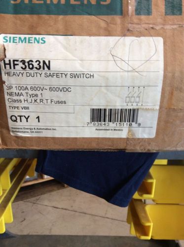 Siemens HF363N Heavy Duty Safety Switch 100 Amp 600 Volt 3 Pole NEMA 1 Fusible