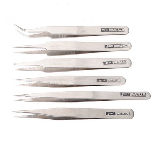 6pcs safe stainless steel antistatic tweezers kit maintenance repair tool set for sale