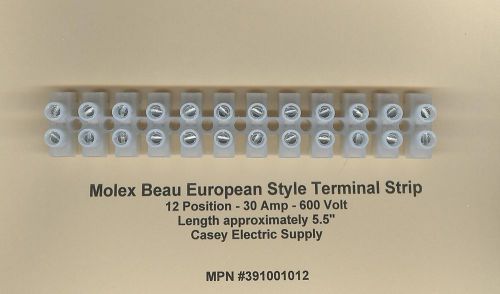 MOLEX / BEAU 30 Amp Double Row European Style Terminal Strip Block 12 Position