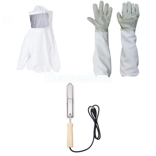 Beekeeping veil smock+long gloves+ electric honey extractor hot knife us plug for sale