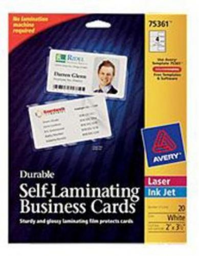 Avery Durable Self- Laminating Business Cards 75361 White Pack of 20