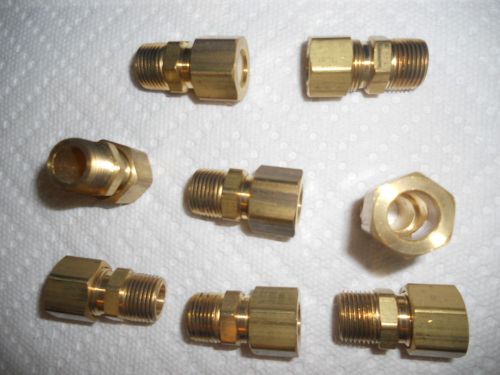 (2) 1/2&#034; Brass Tubing  1/2&#034; x  3/8&#034; MIP Male Connector Fitting - Anchor Brass,