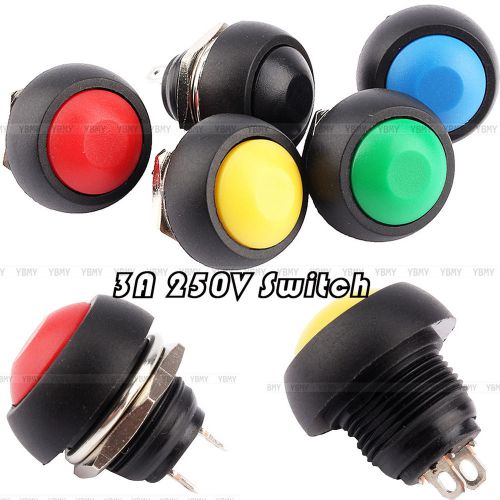 New 5Pcs Round Switch 12mm Water Resistance Momentary Push Button Switch 250V 3A