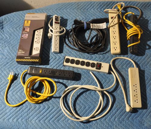 Group of 8 Power Strips Surge Protectors - Assorted Sizes and Types