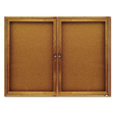 Enclosed Bulletin Board, Natural Cork/Fiberboard, 48 x 36, Oak Frame, 1 Each