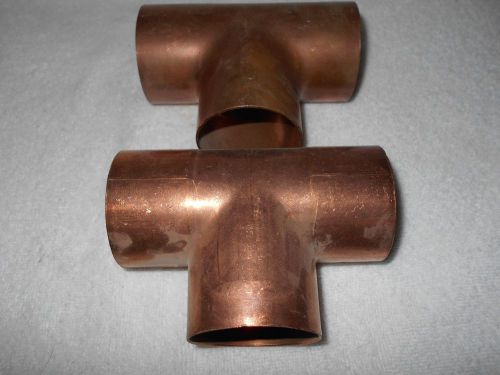 2 Pcs. Copper 2&#034; Tee (CxCxC) - (Fits 2 1/8&#034; od Copper Tubing) - NEW - 5&#034; Long