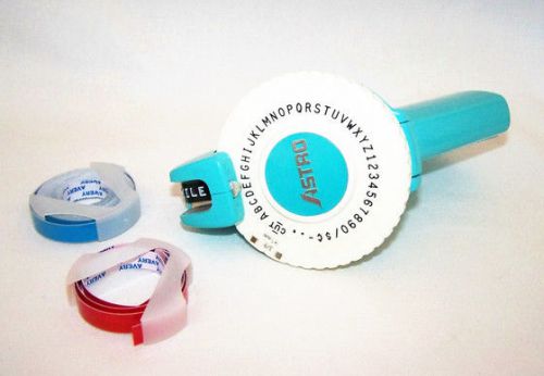 Vintage Avery Astro Handheld Label Maker Turquoise With Black Red Turquoise Tape