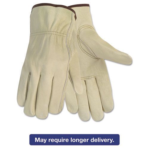Economy leather driver gloves, medium, beige, pair for sale