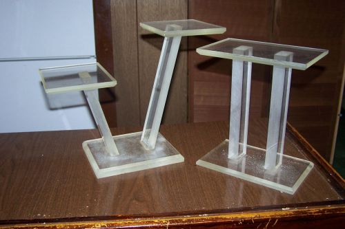 LOT of 2 UNIQUE!!! Acrylic Pedestal / Display Risers;  10 1/2&#034; and 11 1/2&#034; Tall