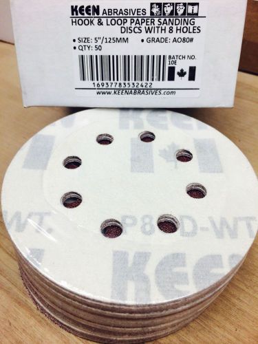 Keen #32422 5&#034; hook + loop sanding disc sandpaper, 8-hole, red 80 grit 50 pack for sale