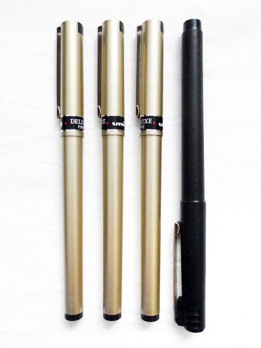 Lot  of 4 SANFORD UNI-BALL (3 DELUXE Fine 1 Fine) Rollerball .7/0.7mm Black Pens