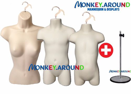 3 mannequins + 1 stand, female child toddler dress flesh form- display clothing for sale