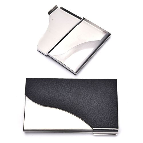 1X New Black PU Leather&amp;Stainless Steel Business Name Card Case Holder HU