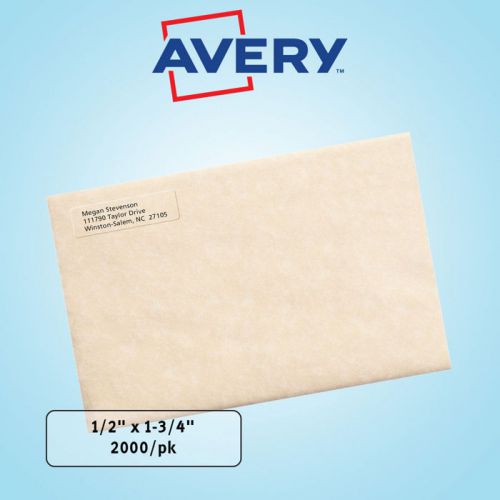 Avery Easy Peel Inkjet Mailing Labels 1/2&#034; x 1-3/4&#034; Clear 2,000ct