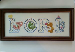 Custom Embroidered &amp; framed Care Bears,  &#034;Lori&#034; wall hanging