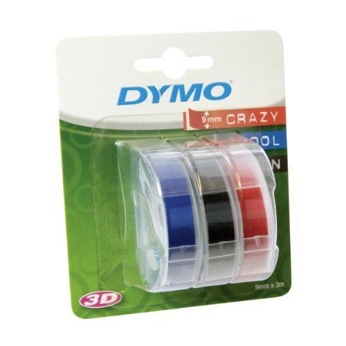 Dymo Embossing Tape Self-Adhesive, 9 mm x 3 m - Assorted Colour, Pack of 3