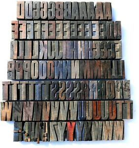 Letterpress WOOD Type 2 5/16&#034; SLIM Alphabet 96pcs  **Great Old Typeface**