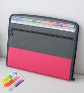 Expanding File Folders, 13 Pockets Document Organizer with Zipper, A4 Pink